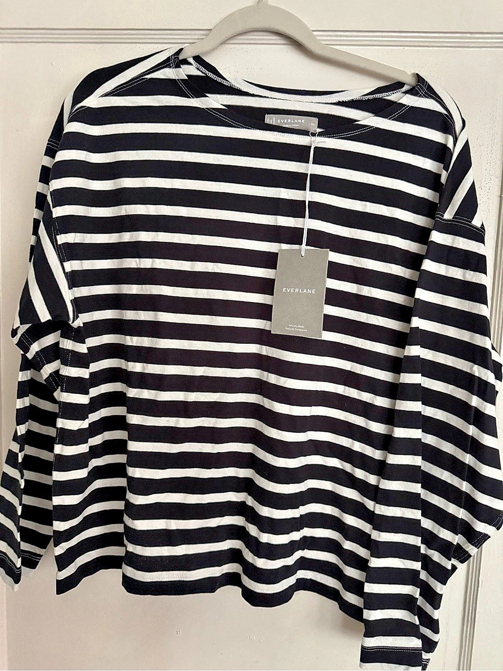 Everlane The Mariner Tee Striped Long Sleeve Top Black & White XL